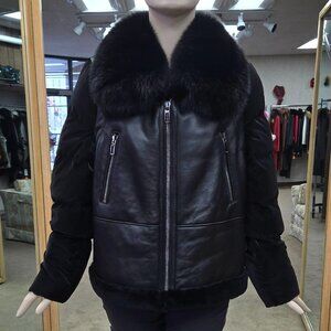 Lamb Fur Shearling Zip Jacket with Fox Fur